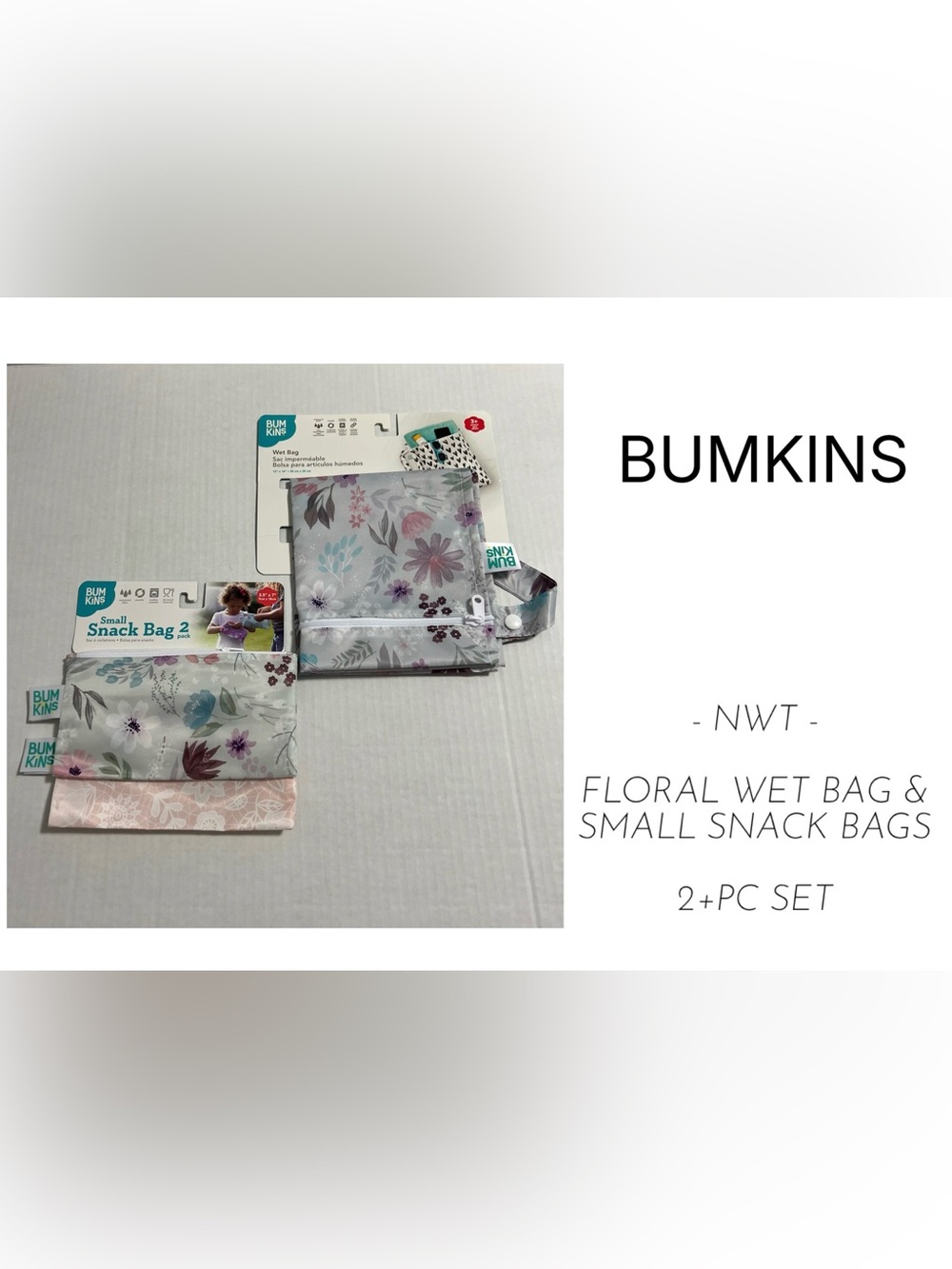 🆕BUMKINS - NWT - 2+PC LOT - FLORAL WET BAG AND SMALL SNACK BAGS / POUCH